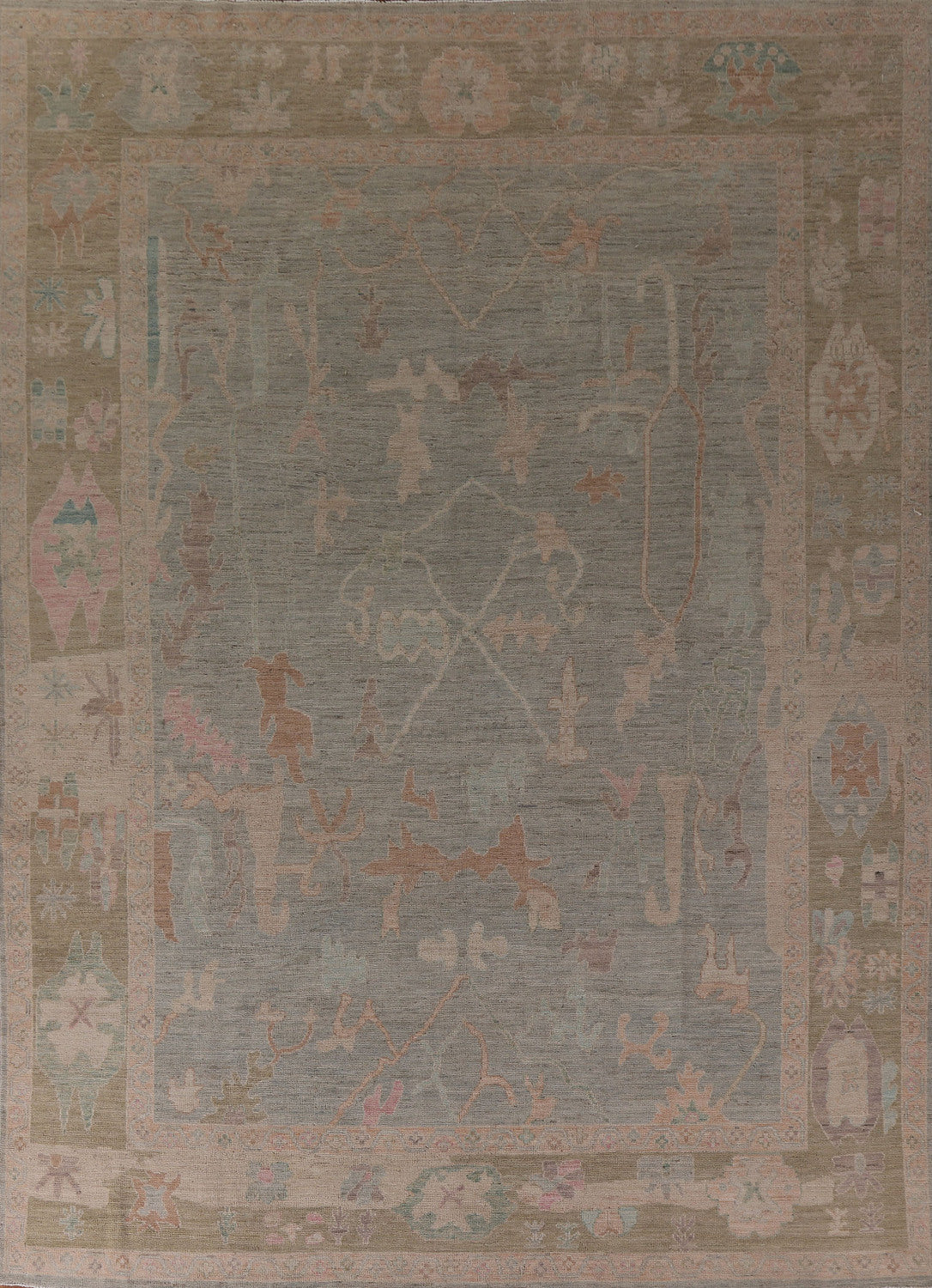 Muted Color Oushak Vegetable Dye Area Rug 9x12