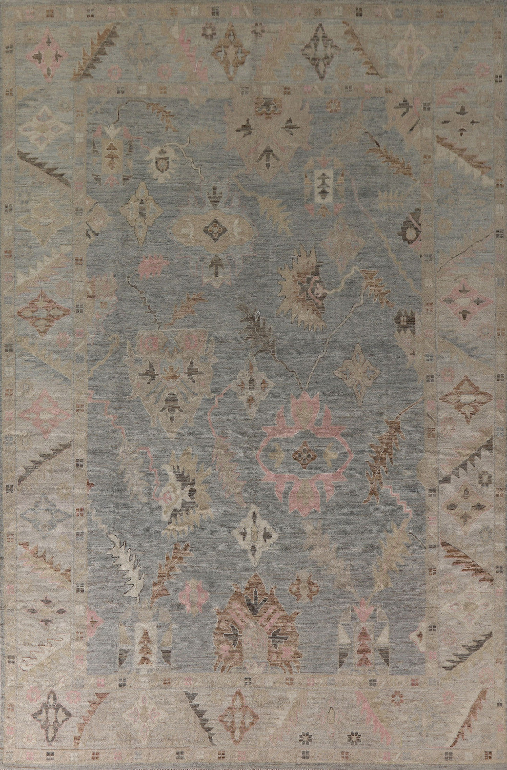 Muted Gray Oushak Vegetable Dye Area Rug 9x12