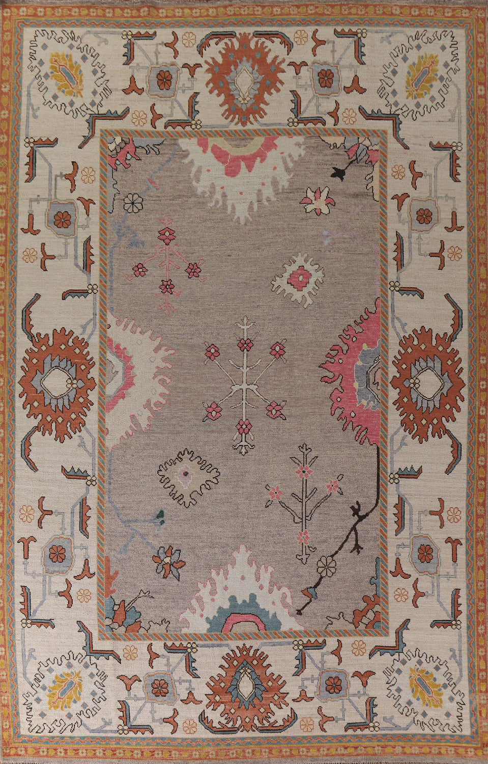 Brown Oushak Vegetable Dye Area Rug 10x14