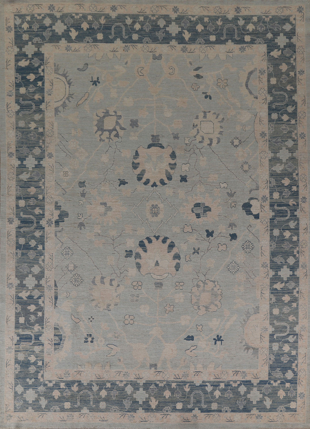 Light Blue Oushak Vegetable Dye Wool Area Rug 9x12