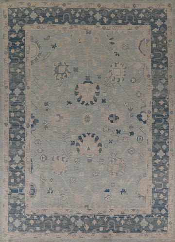 Light Blue Oushak Vegetable Dye Wool Area Rug 9x12