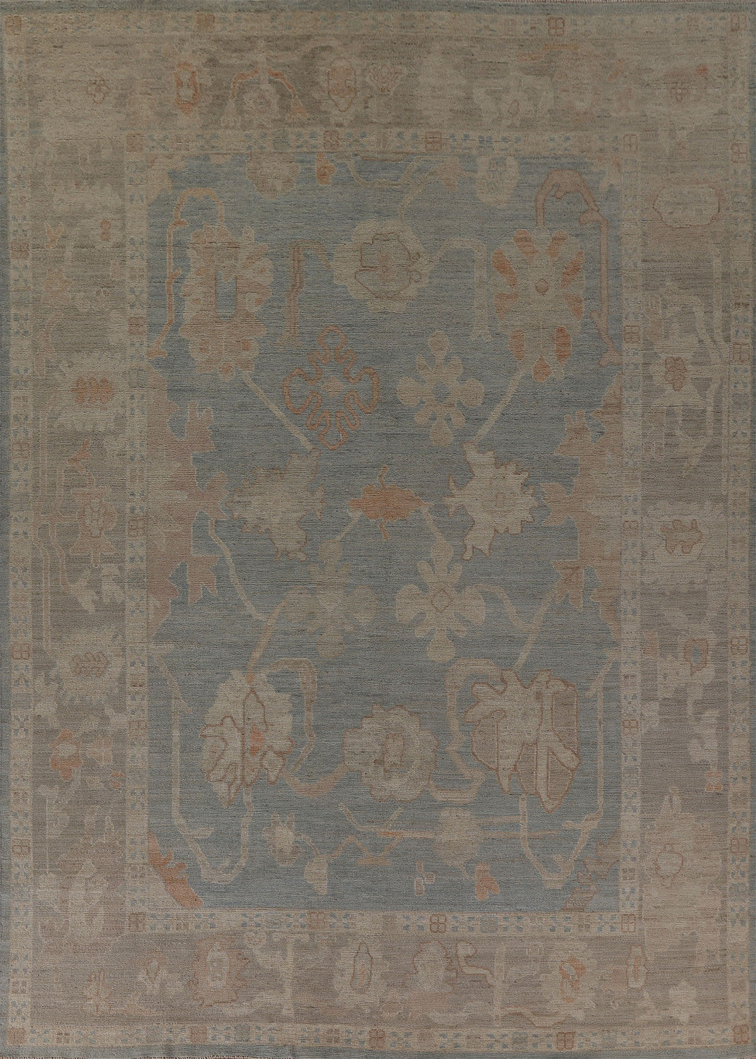 Vegetable Dye Blue Oushak Turkish Area Rug 9x12