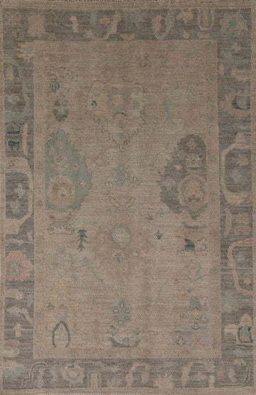 Earth Tone Wool Oushak Turkish Area Rug 4x6