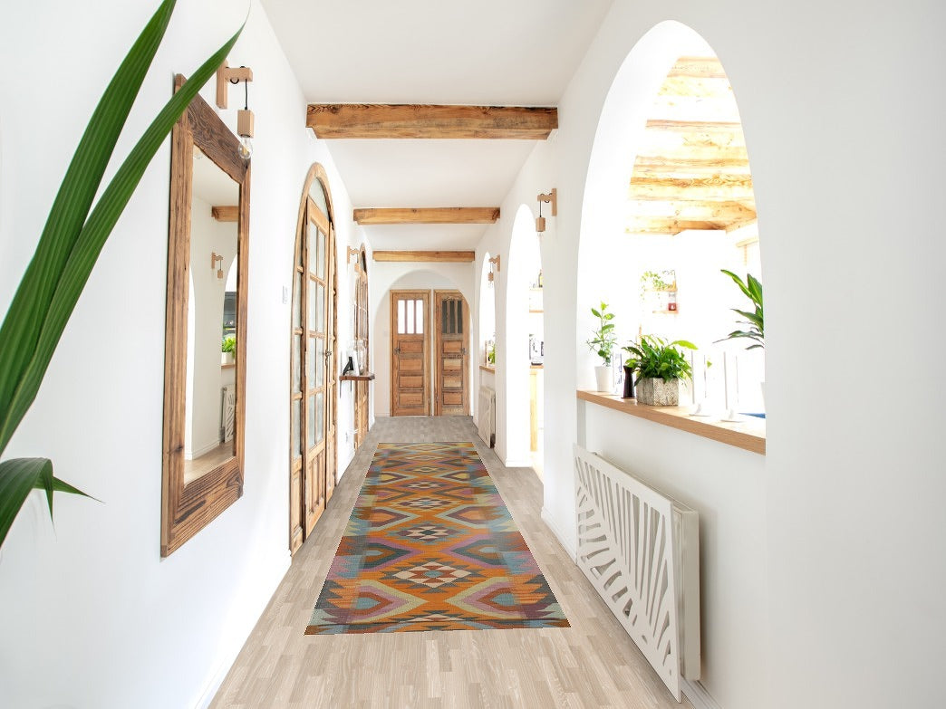 South Western Kilim Wool Runner Rug 3x16