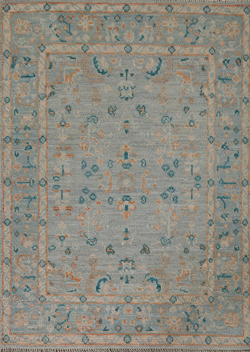 Floral Blue Oushak Vegetable Dye Accent Rug 3x4