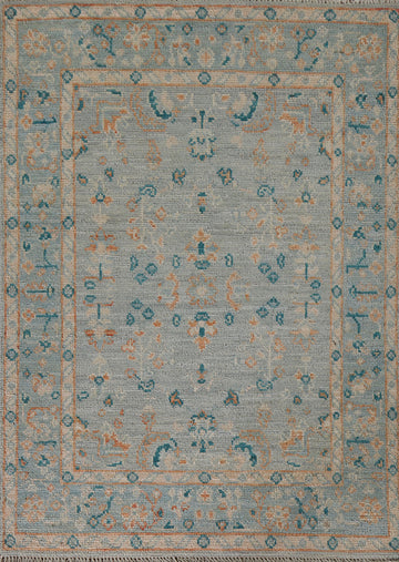 Floral Blue Oushak Vegetable Dye Accent Rug 3x4