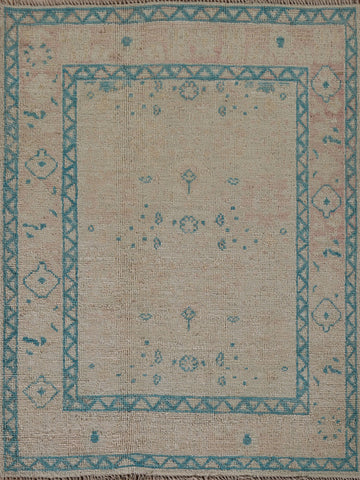 Vegetable Dye Wool Oushak Turkish Rug 3x4