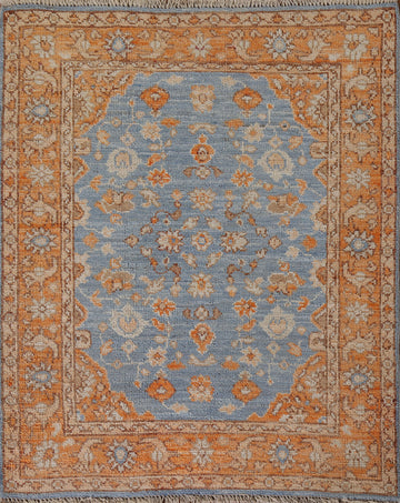 Floral Blue Oushak Vegetable Dye Wool Rug 3x4