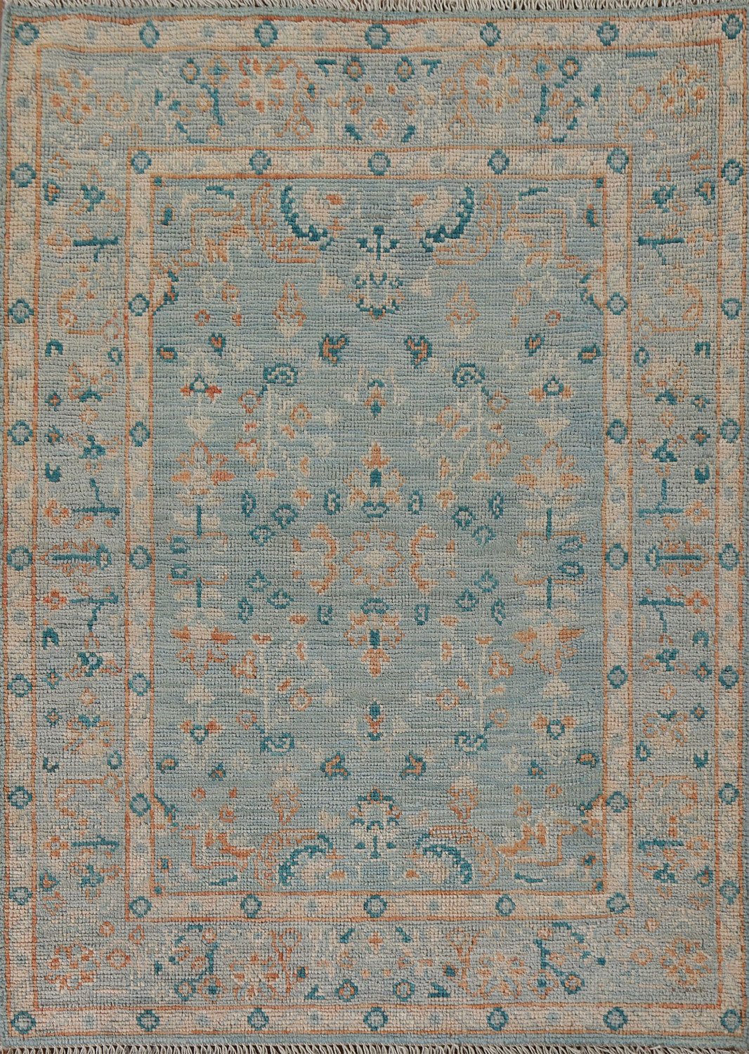 Light Blue Oushak Vegetable Dye Wool Rug 3x4