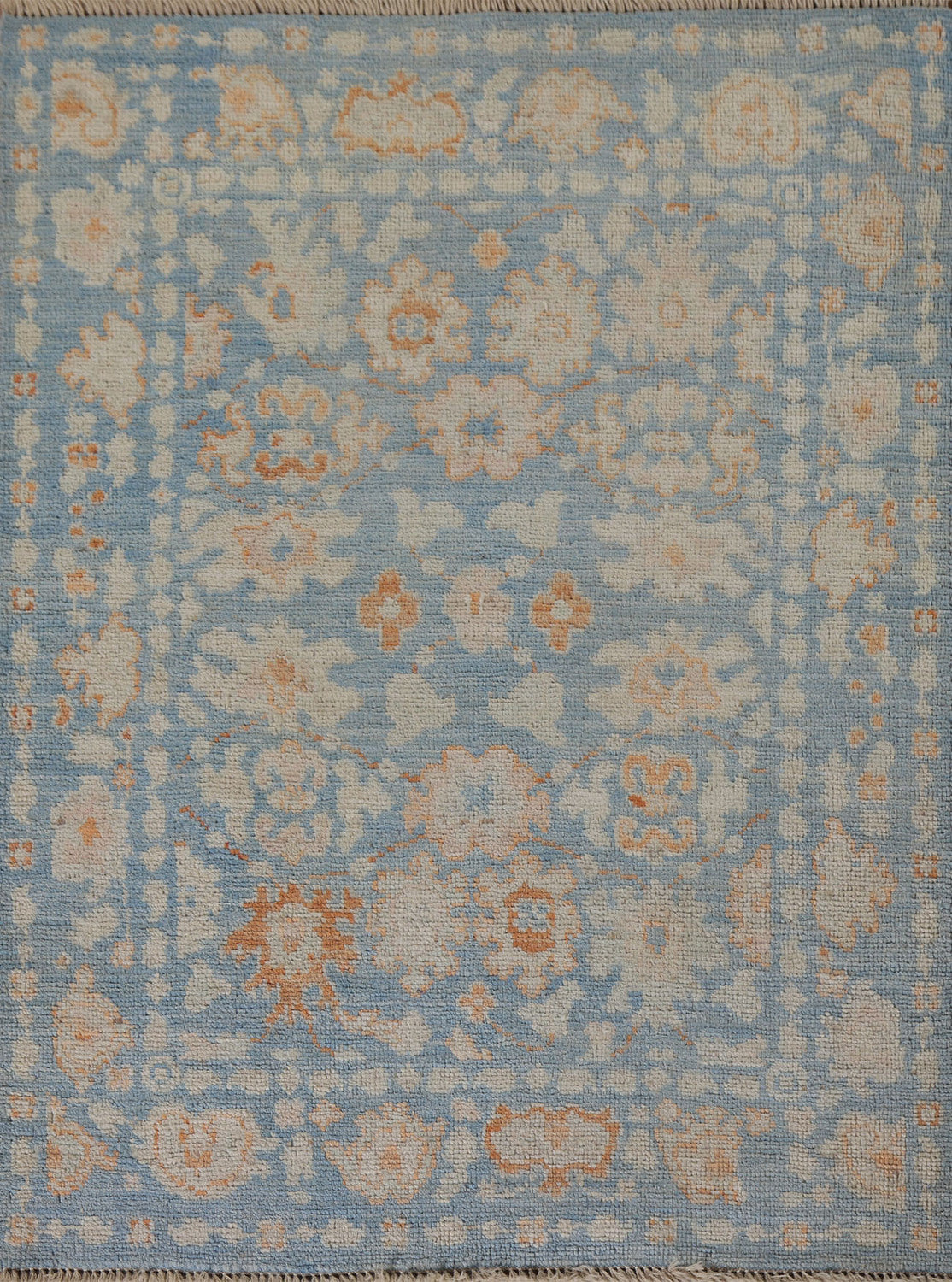 Floral Blue Oushak Vegetable Dye Wool Rug 3x4