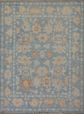 Floral Blue Oushak Vegetable Dye Wool Rug 3x4