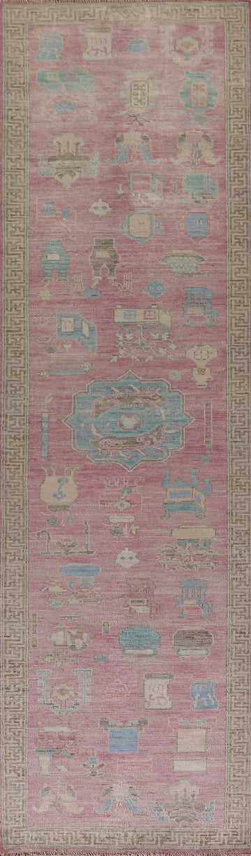 Vegetable Dye Art Deco Chinese Runner Rug 3x12