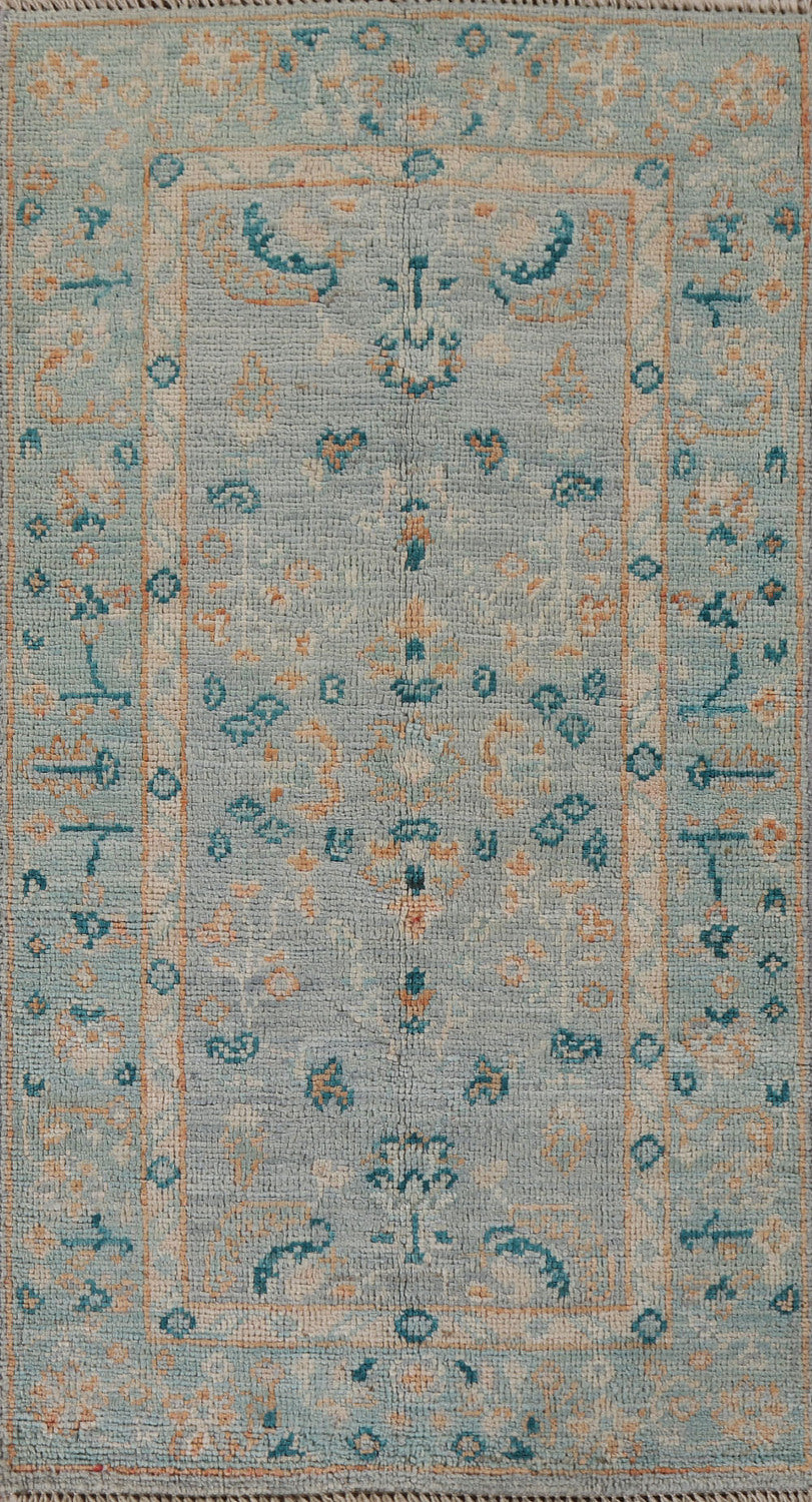 Vegetable Dye Oushak Blue Turkish Accent Rug 2x4