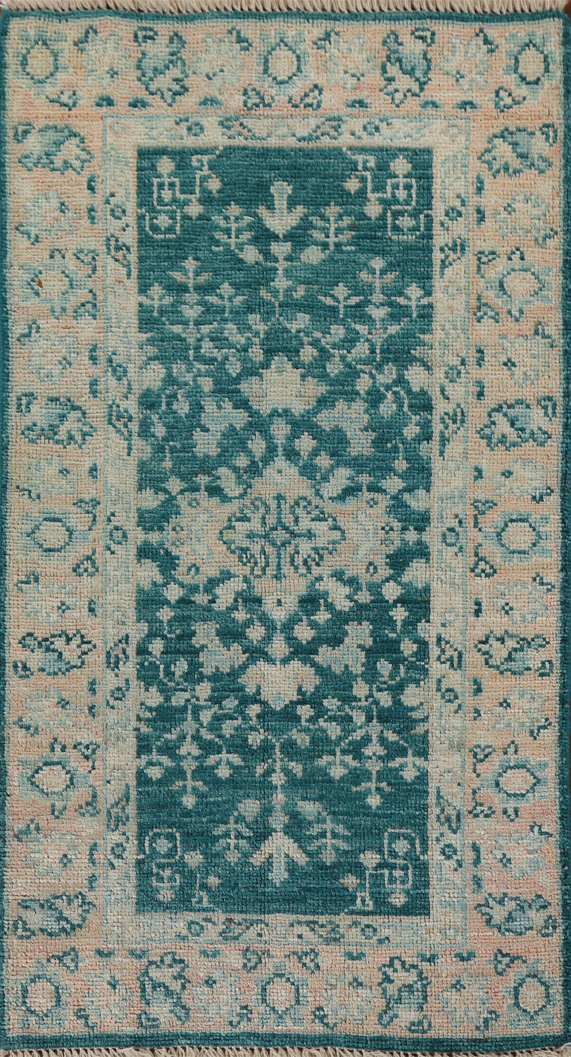 Green Oushak Vegetable Dye Turkish Accent Rug 2x4