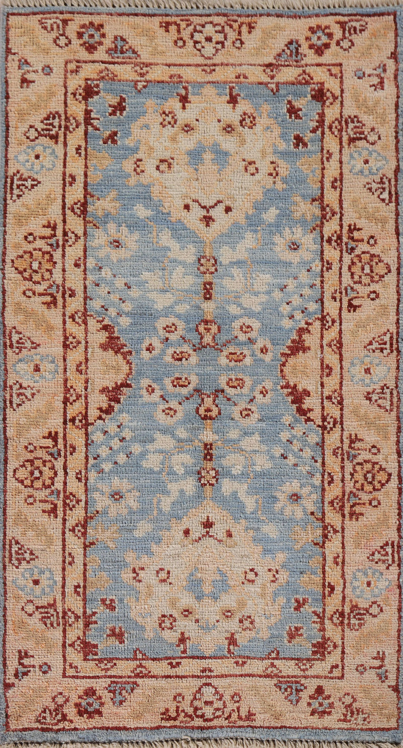 Vegetable Dye Oushak Blue Turkish Foyer Rug 2x4