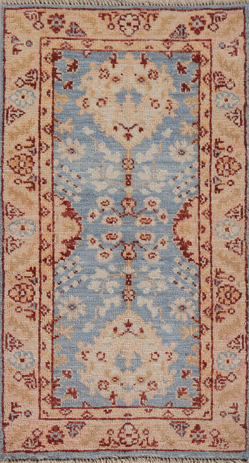Vegetable Dye Oushak Blue Turkish Foyer Rug 2x4
