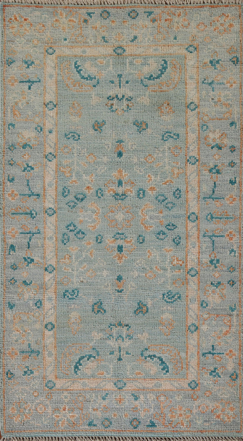 Light Blue Oushak Vegetable Dye Turkish Rug 2x4