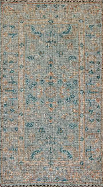 Light Blue Oushak Vegetable Dye Turkish Rug 2x4