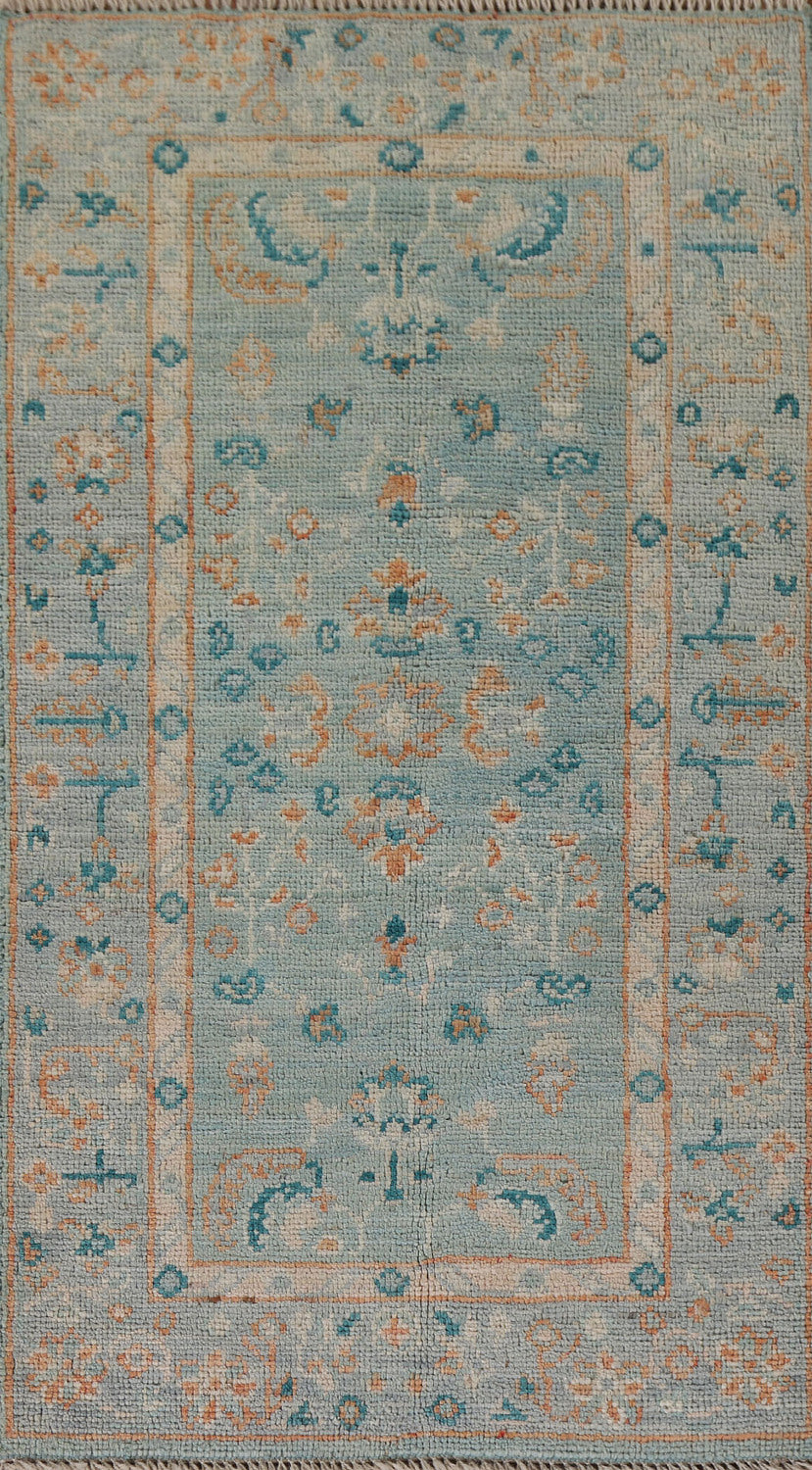 Floral Oushak Vegetable Dye Turkish Foyer Rug 2x4