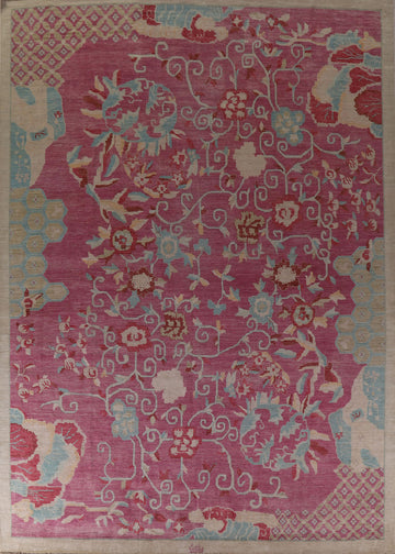 Vegetable Dye Art Deco Large Chinese Rug 12x14