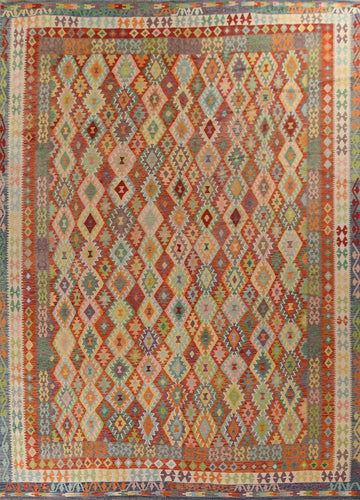 Multicolor Wool Kilim Large Oriental Rug 14x16