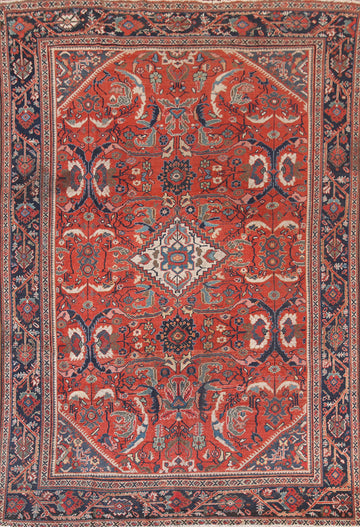 Pre-1900 Antique Mahal Vegetable Dye Persian Rug 7x11