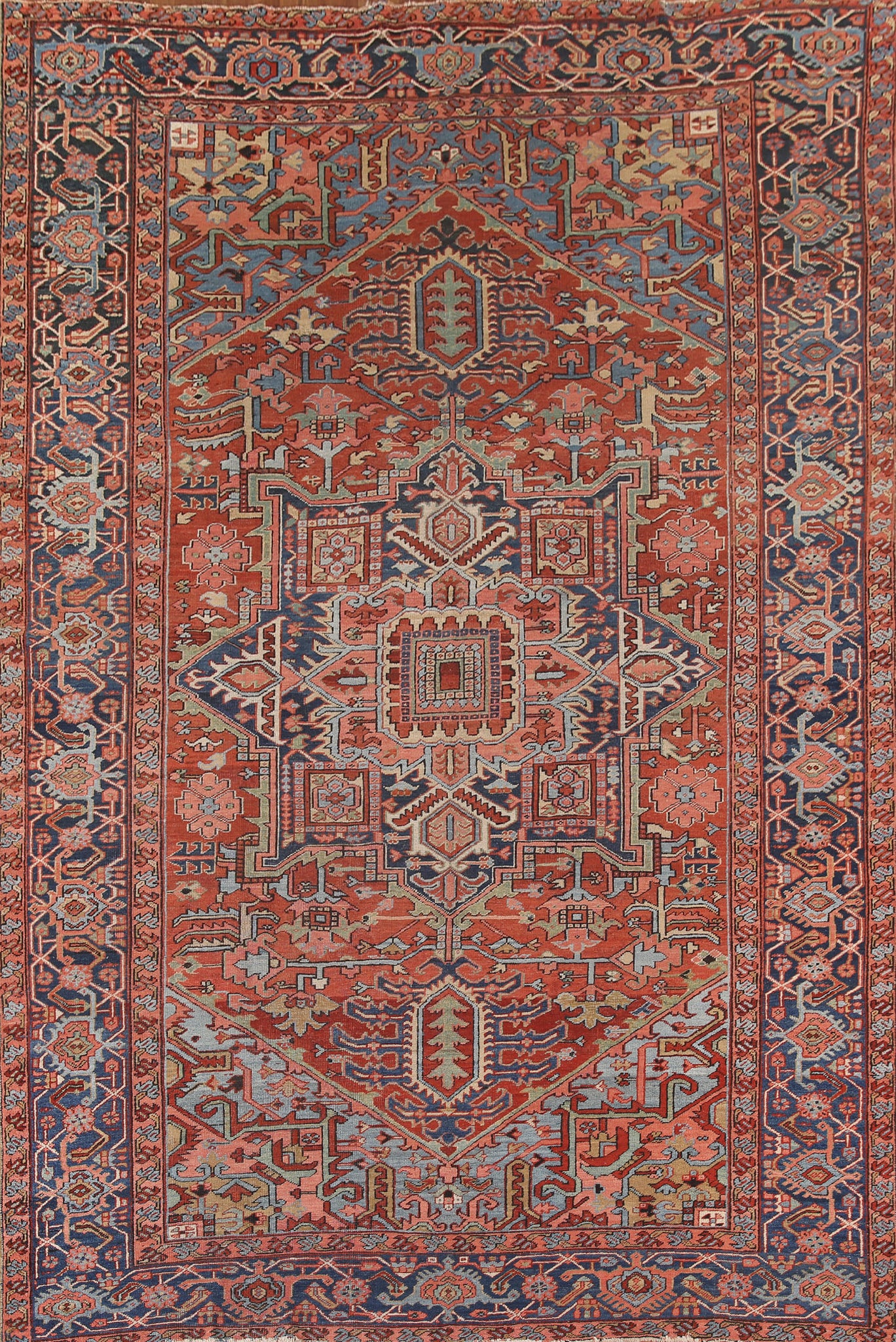 Pre-1900 Antique Heriz Serapi Vegetable Dye Persian Area Rug 9x13