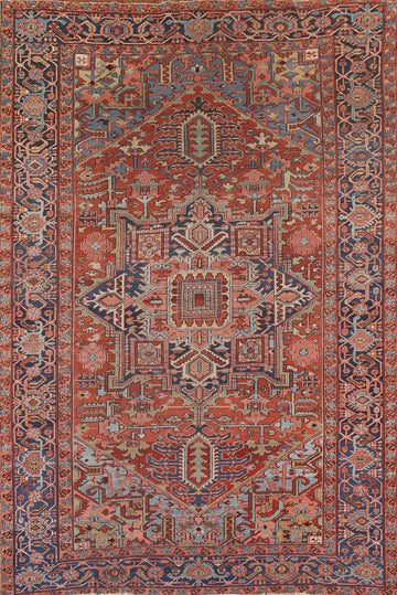 Pre-1900 Antique Heriz Serapi Vegetable Dye Persian Area Rug 9x13