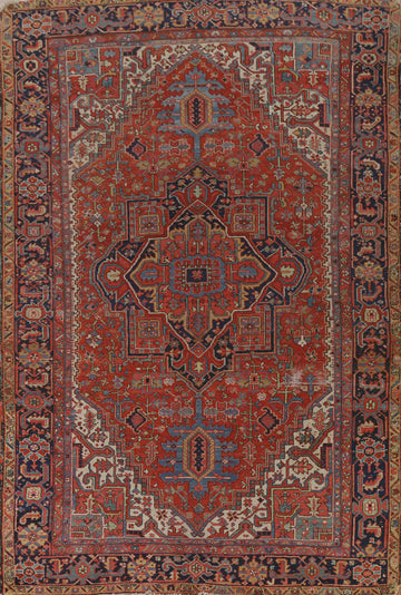 Pre-1900 Antique Heriz Serapi Vegetable Dye Persian Rug 8x11