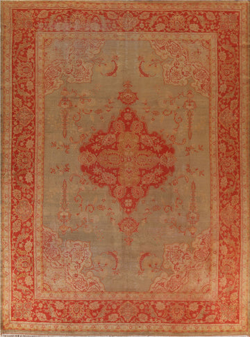 Pre-1900 Vegetable Dye Oushak Turkish Large Rug 11x14