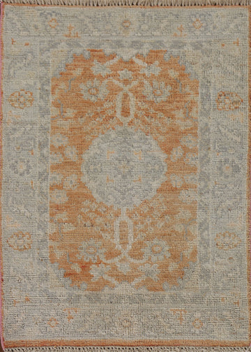 Orange Wool Oushak Vegetable Dye Accent Rug 2x3