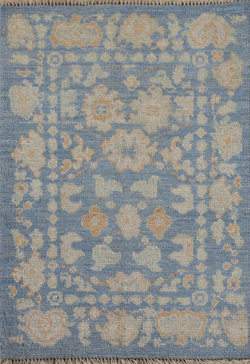 Blue Floral Oushak Vegetable Dye Accent Rug 2x3