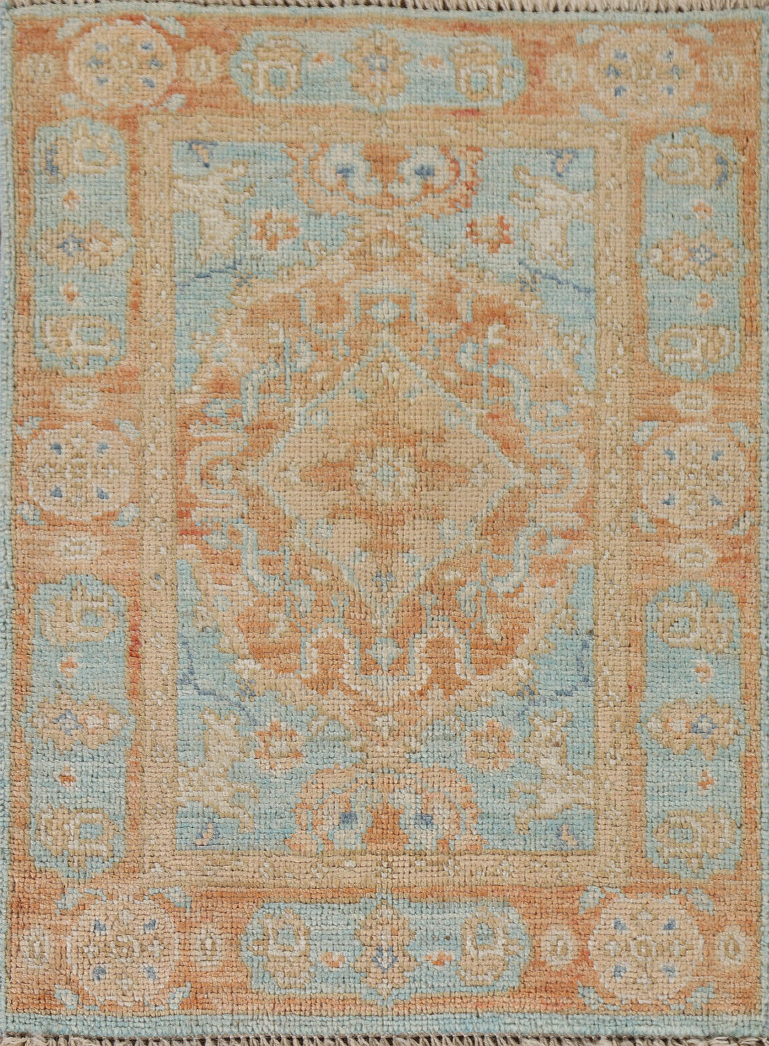 Orange & Blue Oushak Vegetable Dye Accent Rug 2x3