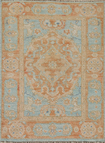 Orange & Blue Oushak Vegetable Dye Accent Rug 2x3