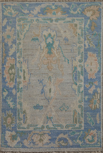 Vegetable Dye Oushak Foyer Turkish Rug 2x3