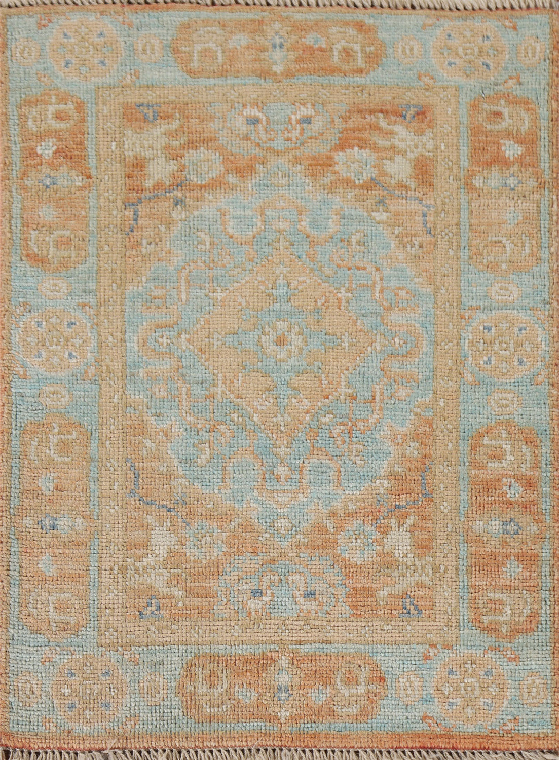 Turquoise & Orange Oushak Vegetable Dye Rug 2x3