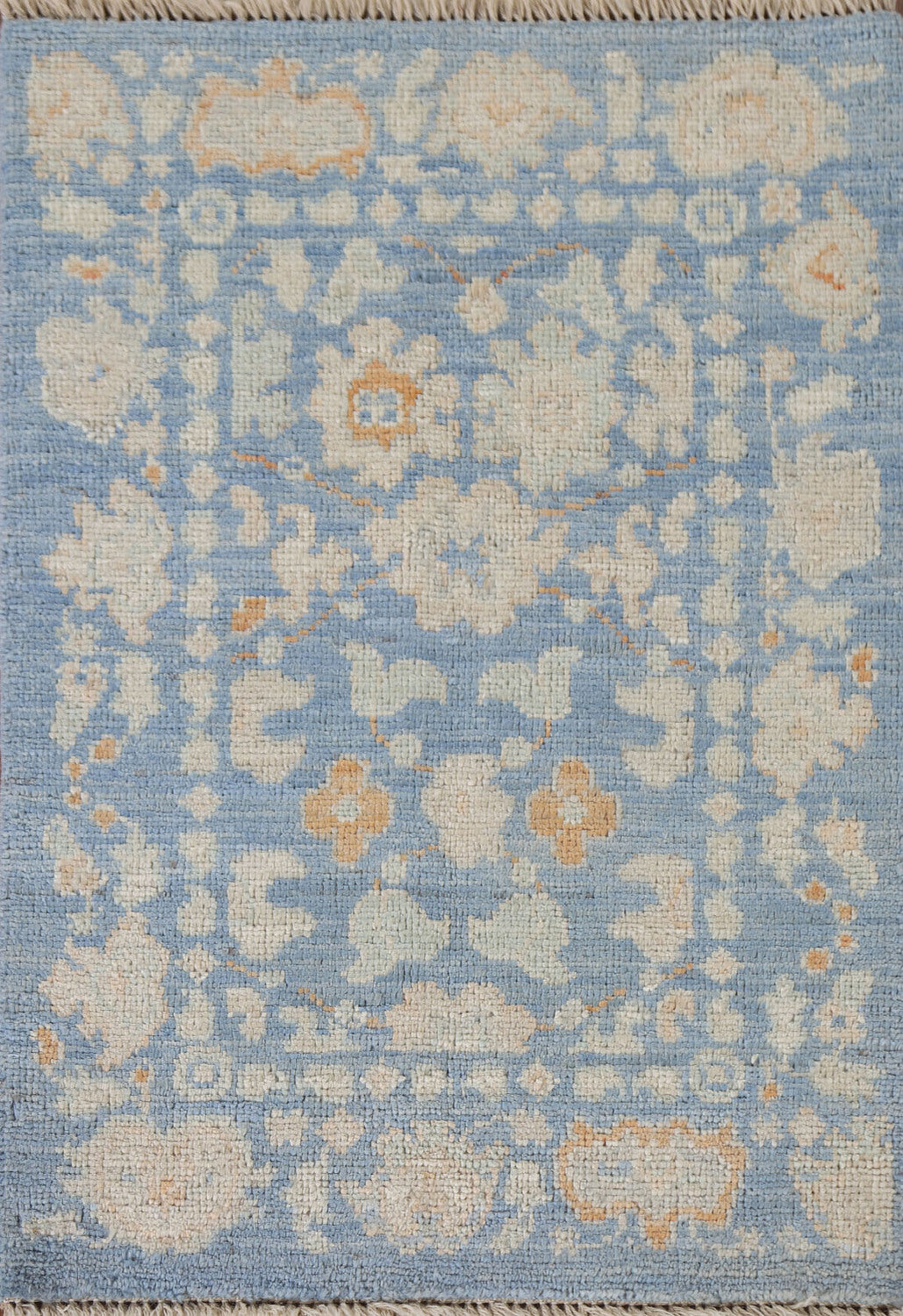 Floral Blue Oushak Vegetable Dye Accent Rug 2x3