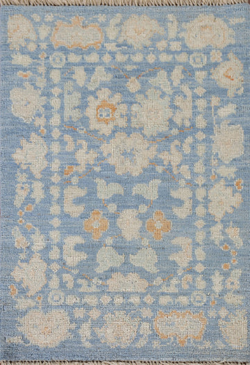 Floral Blue Oushak Vegetable Dye Accent Rug 2x3