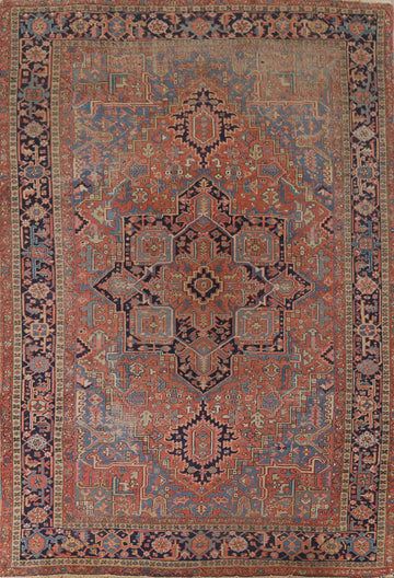 Antique Heriz Serapi Vegetable Dye Persian Area Rug 8x11