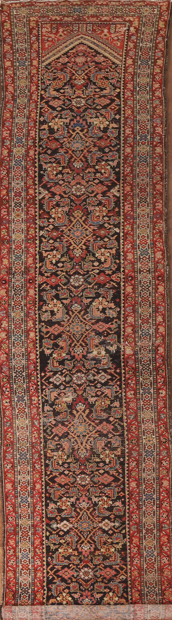 Pre-1900 Vegetable Dye Malayer Persian Runner Rug 3x19