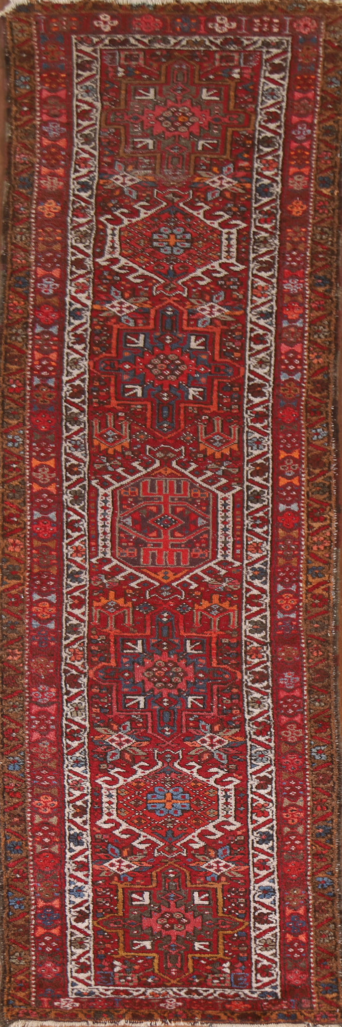 Tribal Red Gharajeh Persian Runner Rug 3x11