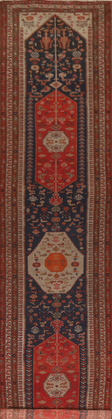 Pre-1900 Vegetable Dye Malayer Persian Runner Rug 4x23