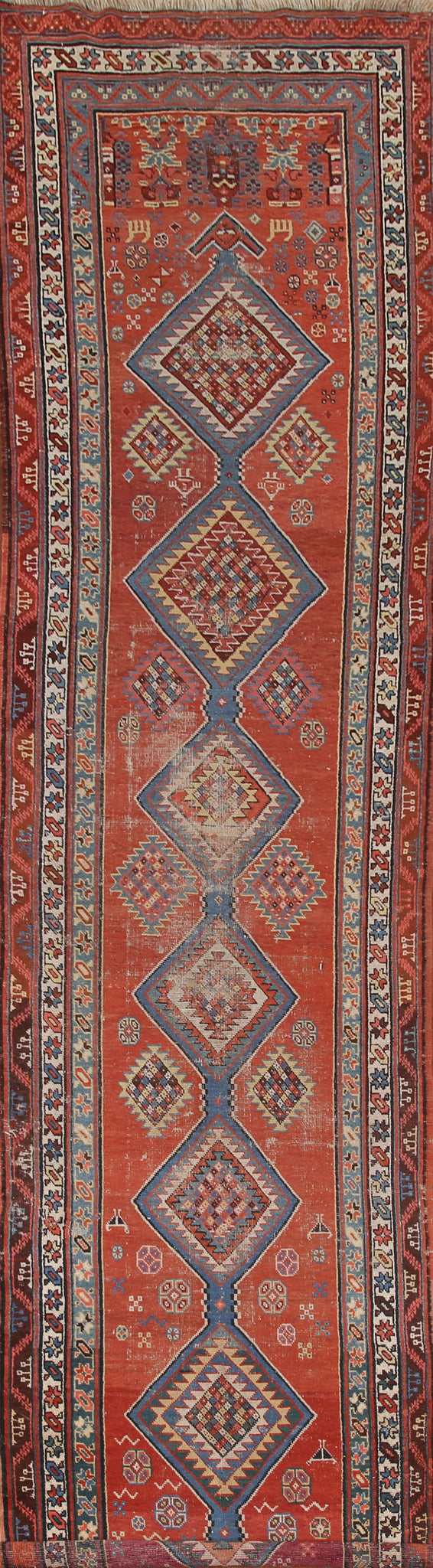 Pre-1900 Heriz Bakhshayesh Vegetable Dye Persian Rug 3x16