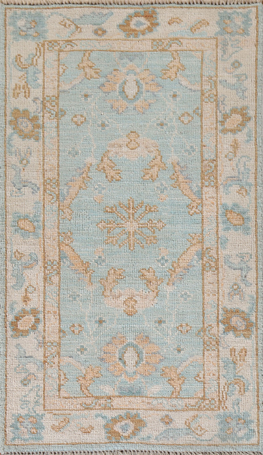 Light Blue Oushak Vegetable Dye Accent Turkish Rug 2x4
