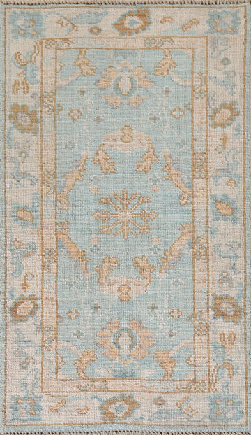Light Blue Oushak Vegetable Dye Accent Turkish Rug 2x4