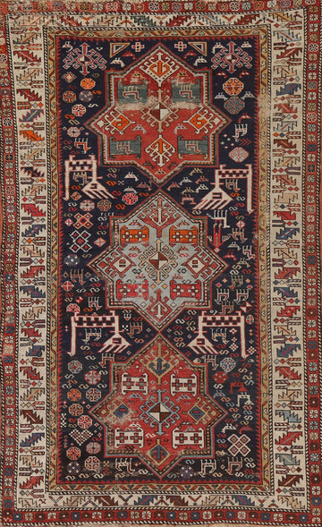 Pre-1900 Antique Vegetable Dye Kazak Persian Rug 4x7