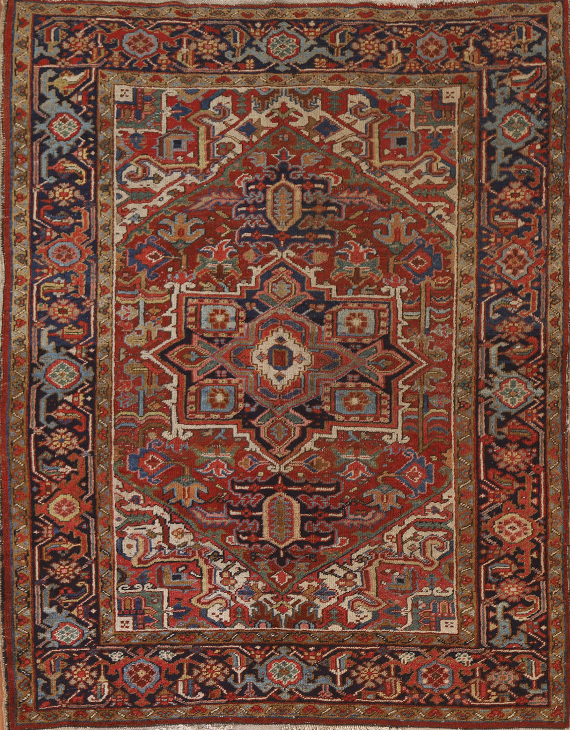 Pre-1900 Antique Vegetable Dye Heriz Serapi Persian Rug 5x6