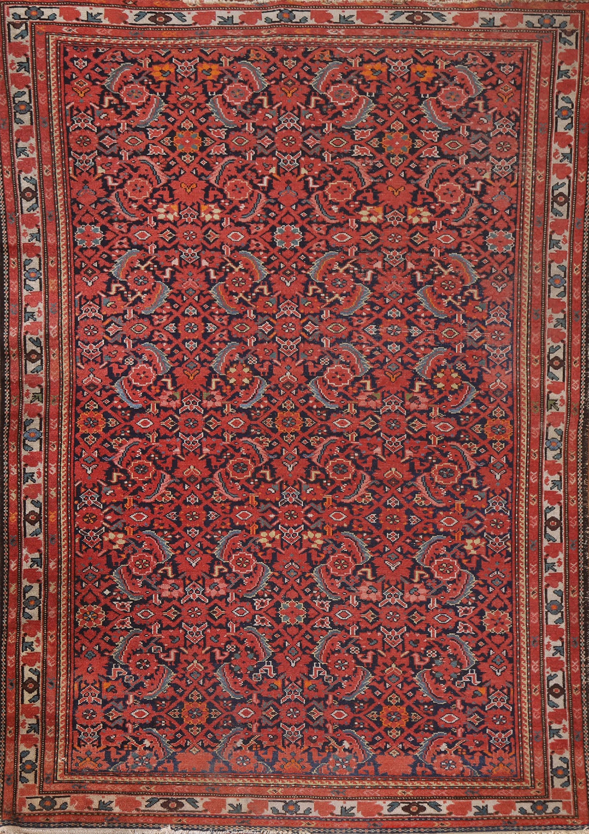 Pre-1900 Antique Senneh Vegetable Dye Persian Rug 4x7