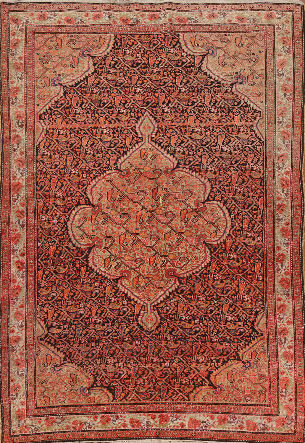 Pre-1900 Antique Vegetable Dye Senneh Persian Rug 4x7