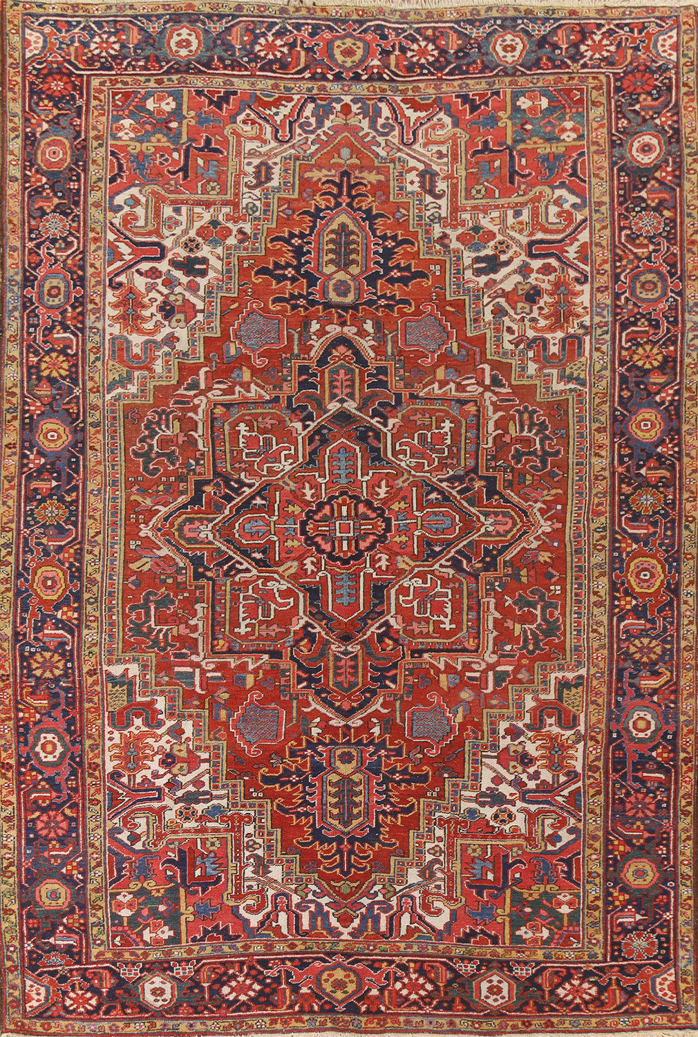 Antique Vegetable Dye Heriz Serapi Persian Area Rug 8x11